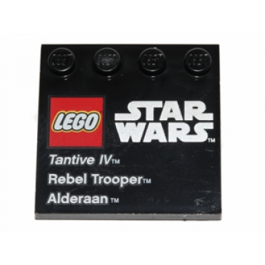 black tile modified 4 x 4 with studs on edge with lego star wars logo tantive iv rebel trooper and alderaan pattern
