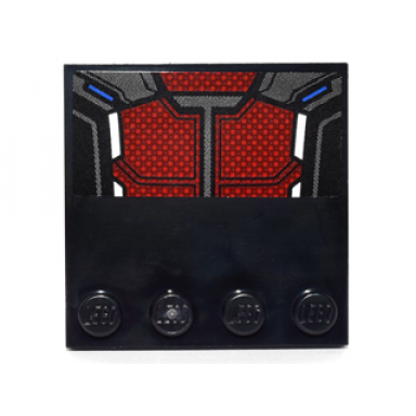 black tile modified 4 x 4 with studs on edge with dark red and silver body armor panels with blue and white highlights pattern sticker - set 76051