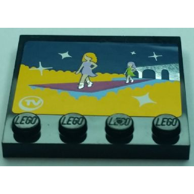 black tile modified 4 x 4 with studs on edge with tv screen fashion runway stars and mirrored slippers pattern sticker - set 41095