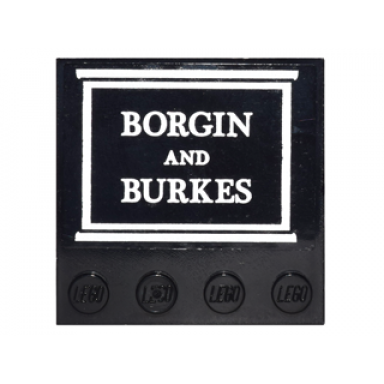 black tile modified 4 x 4 with studs on edge with borgin and burkes sign pattern sticker - set 10217