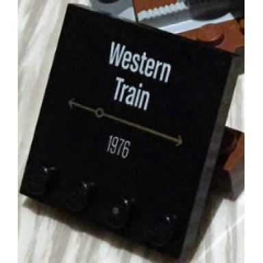 black tile modified 4 x 4 with studs on edge with western train 1976 pattern