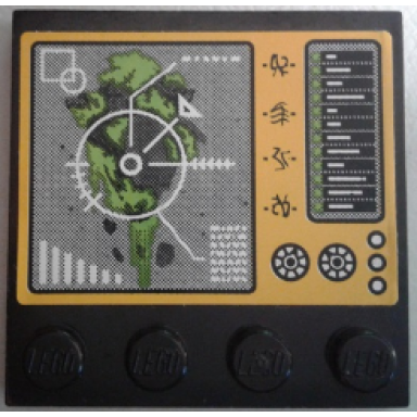 black tile modified 4 x 4 with studs on edge with target screen and control panel pattern sticker - set 70134