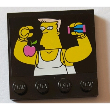 black tile modified 4 x 4 with studs on edge with bodybuilder and dark pink apple pattern sticker - set 71016