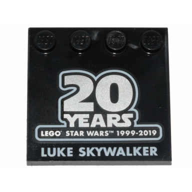 black tile modified 4 x 4 with studs on edge with sw 20 years lego star wars 1999-2019 and luke skywalker pattern