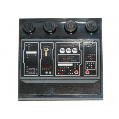 black tile modified 4 x 4 with studs on edge with sw millennium falcon control panel buttons white and red lights pattern 2 sticker - set 75257