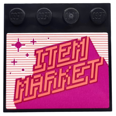 black tile modified 4 x 4 with studs on edge with coral pixelated item market magenta stripes and stars pattern sticker - set 71708