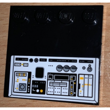 black tile modified 4 x 4 with studs on edge with sw millennium falcon control panel bright light orange and white buttons pattern sticker - set 75212