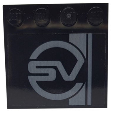 black tile modified 4 x 4 with studs on edge with dark bluish gray stripes sv in circle pattern sticker - set 76898