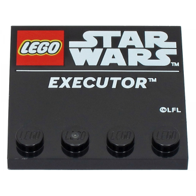 black tile modified 4 x 4 with studs on edge with lego star wars logo and white executor pattern