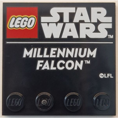 black tile modified 4 x 4 with studs on edge with lego star wars logo and white millennium falcon pattern