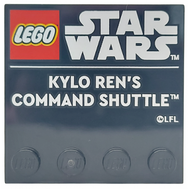 black tile modified 4 x 4 with studs on edge with lego star wars logo and white kylo rens command shuttle pattern