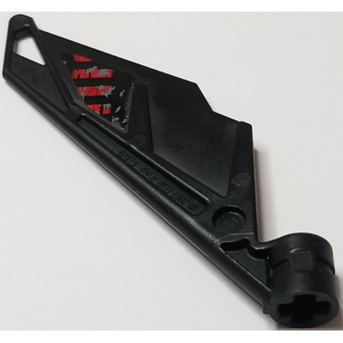 black bionicle wing small tail with axle hole with black and red striped damaged panel plate pattern sticker - set 5972