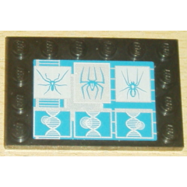 black tile modified 4 x 6 with studs on edges with spider pattern sticker - set 4851