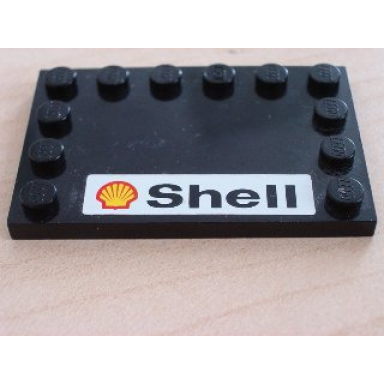 black tile modified 4 x 6 with studs on edges with shell logo text pattern sticker - set 2556