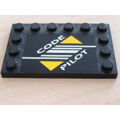 black tile modified 4 x 6 with studs on edges with code pilot pattern sticker - set 8479