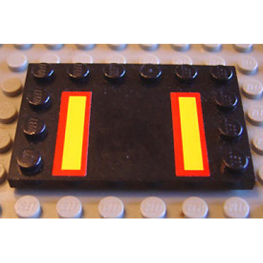 black tile modified 4 x 6 with studs on edges with yellow stripes with red borders pattern stickers - set 7034