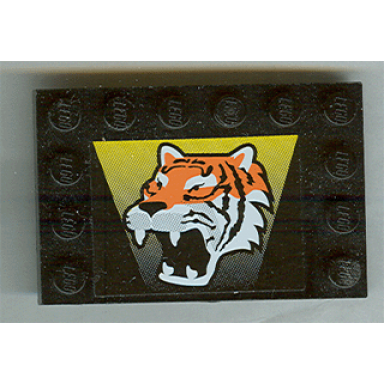 black tile modified 4 x 6 with studs on edges with tiger pattern sticker - set 6616