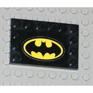 black tile modified 4 x 6 with studs on edges with batman logo pattern sticker - set 7783