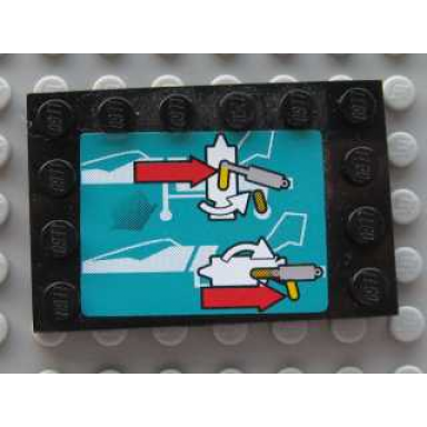 black tile modified 4 x 6 with studs on edges with red arrows and moving pattern sticker - set 8450