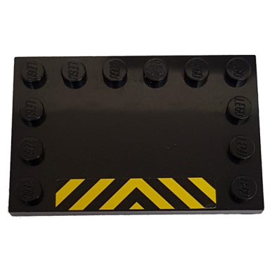 black tile modified 4 x 6 with studs on edges with black and yellow danger stripes pattern sticker - set 7991