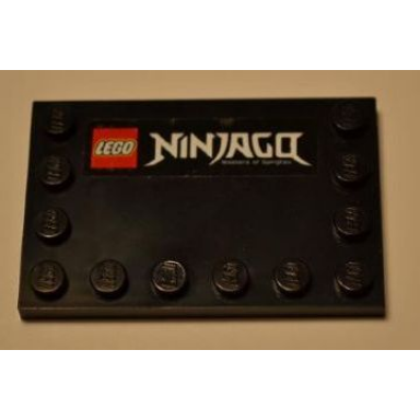 black tile modified 4 x 6 with studs on edges with lego logo and ninjago pattern sticker - set 4636204