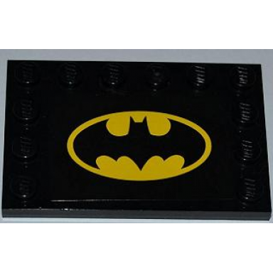 black tile modified 4 x 6 with studs on edges with batman logo on rectangular black background pattern sticker - set 6863