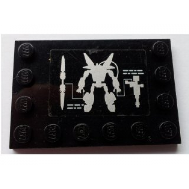 black tile modified 4 x 6 with studs on edges with exo-force mech robot pattern sticker - set 7709