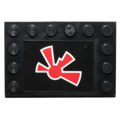 black tile modified 4 x 6 with studs on edges with red jek-14 insignia pattern sticker - set 75018