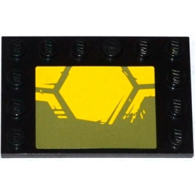 black tile modified 4 x 6 with studs on edges with scratched yellow hegagons on olive green background pattern sticker - set 79115