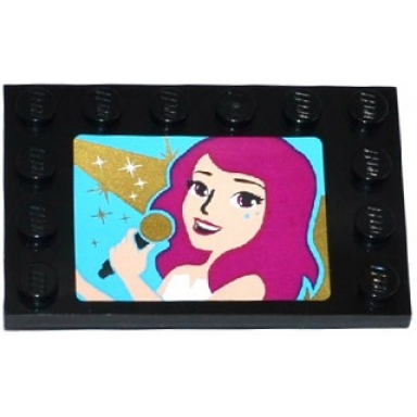 black tile modified 4 x 6 with studs on edges with friends female singer on medium azure background pattern sticker - set 41105