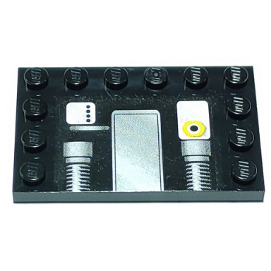black tile modified 4 x 6 with studs on edges with mechanical pattern sticker - set 8156