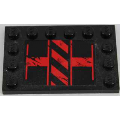 black tile modified 4 x 6 with studs on edges with black and red danger stripes pattern model right side sticker - set 8864