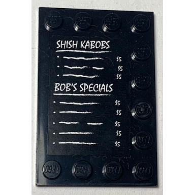 black tile modified 4 x 6 with studs on edges with shish kabobs and bobs specials pattern sticker - set 70812