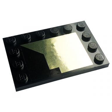black tile modified 4 x 6 with studs on edges with gold geometric shape pattern sticker - set 10266