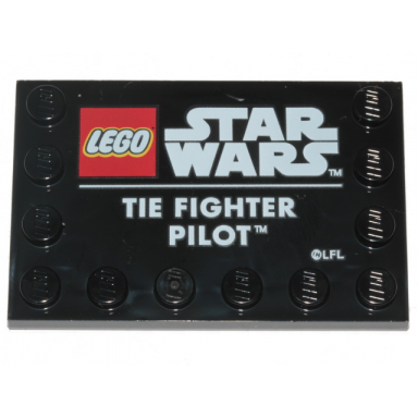 black tile modified 4 x 6 with studs on edges with star wars logo and tie fighter pilot pattern