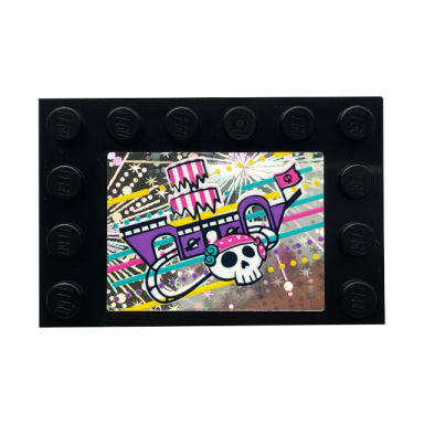 black tile modified 4 x 6 with studs on edges with skull and ship on holographic background pattern sticker - set 41375
