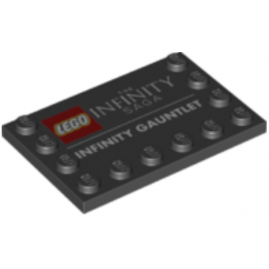 black tile modified 4 x 6 with studs on edges with the infinity saga and infinity gauntlet pattern