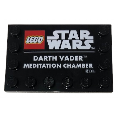 black tile modified 4 x 6 with studs on edges with star wars logo and darth vader meditation chamber pattern