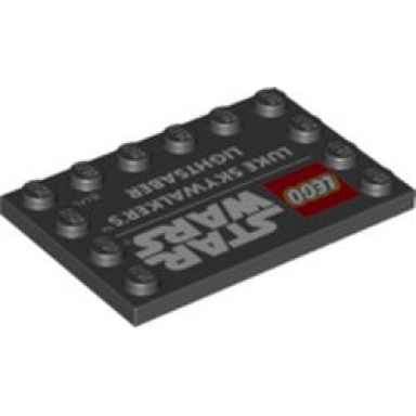 black tile modified 4 x 6 with studs on edges with star wars logo and luke skywalkers lightsaber pattern
