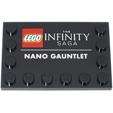 black tile modified 4 x 6 with studs on edges with the infinity saga and nano gauntlet pattern