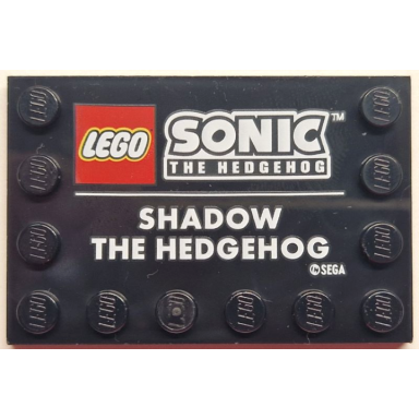 black tile modified 4 x 6 with studs on edges with lego sonic the hedgehog logo and white shadow the hedgehog pattern