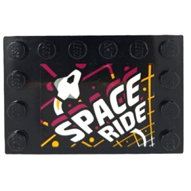 black tile modified 4 x 6 with studs on edges with white rocket and space ride pattern sticker - set 60313