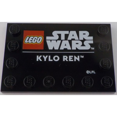 black tile modified 4 x 6 with studs on edges with lego star wars logo and white kylo ren pattern