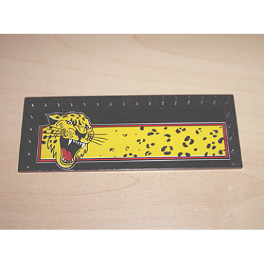 black tile modified 6 x 16 with studs on edges with roaring cheetah head on yellow rectangle pattern sticker - sets 5599 5600