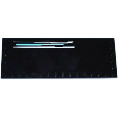 black tile modified 6 x 16 with studs on edges with silver and medium azure lines pattern model right side sticker - set 70173