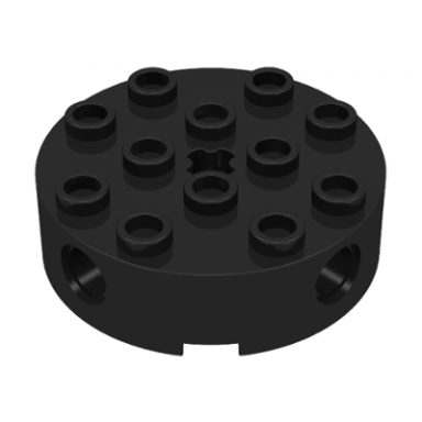 black brick round 4 x 4 with 4 side pin holes and center axle hole