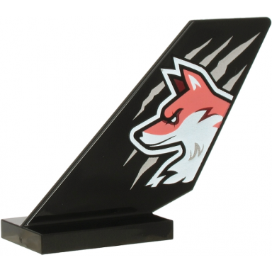 black tail shuttle with coral and white fox head over silver scratches pattern on both sides