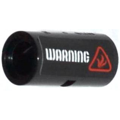 black technic pin connector round 2l with slot with white warning and red fire hazard symbol pattern sticker - set 70808