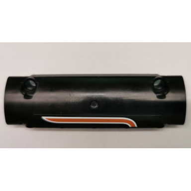 black technic panel curved 11 x 3 with 2 pin holes with orange and white stripes pattern model left side sticker - set 9397