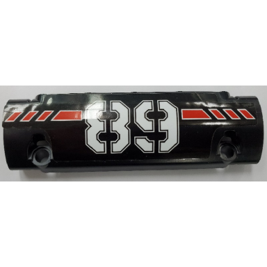 black technic panel curved 11 x 3 with white 89 and red stripes pattern sticker - set 42076